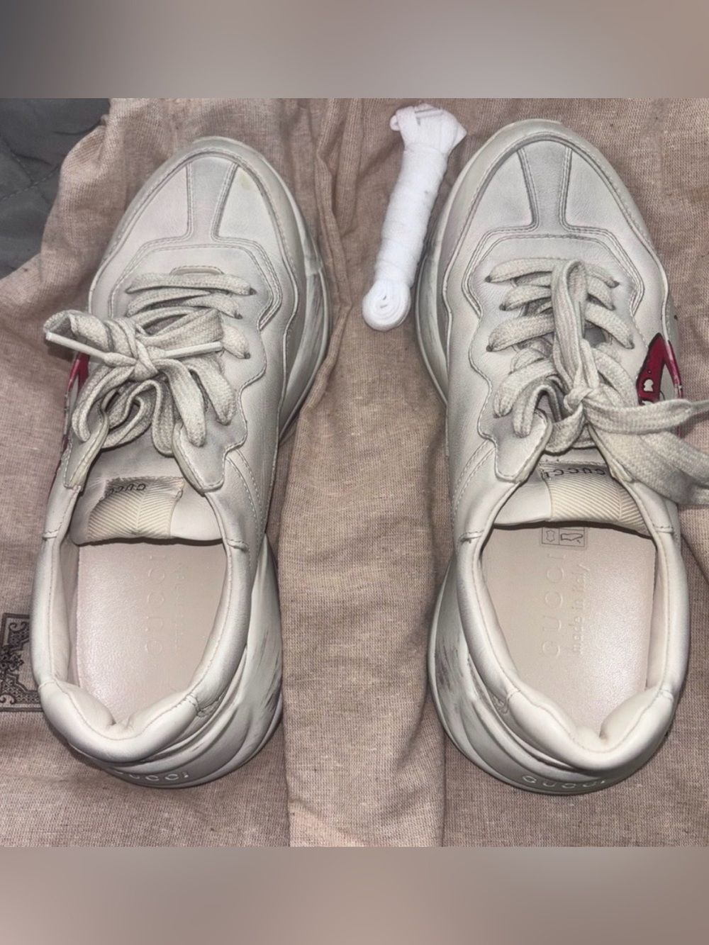 Gucci Beige Leather Rython Mouth Sneakers